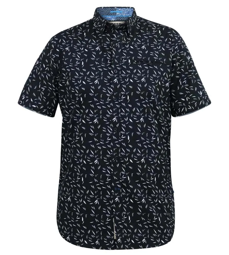 D555 Mens Navy Short Sleeve Shirt With Micro Leaf Print (BEAU)